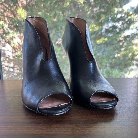 Halogen Black Leather Peep Toe Booties Size 7.5 – High Heel Ankle Boots - Picture 7 of 9